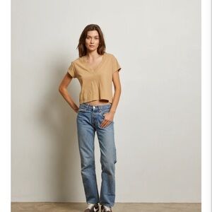 Perfectwhitetee Alanis Short Sleeve Top in color suede